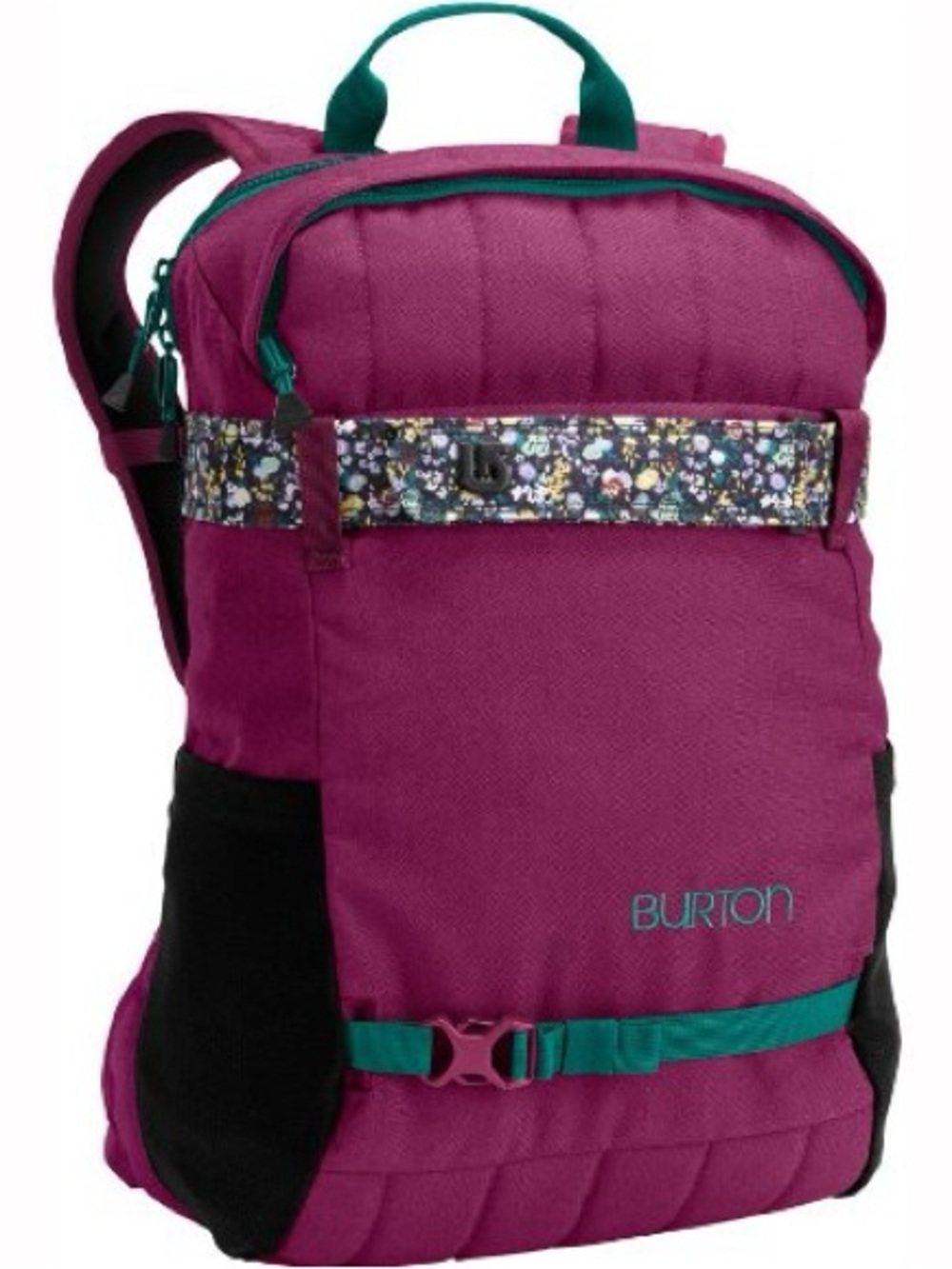 Burton Maroon Backpack with Teal Accents and Floral Strap